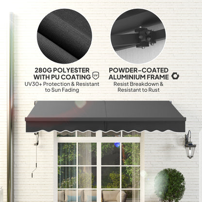 3 x 2.5m Electric Retractable Awning w/ Aluminium Frame Dark Grey