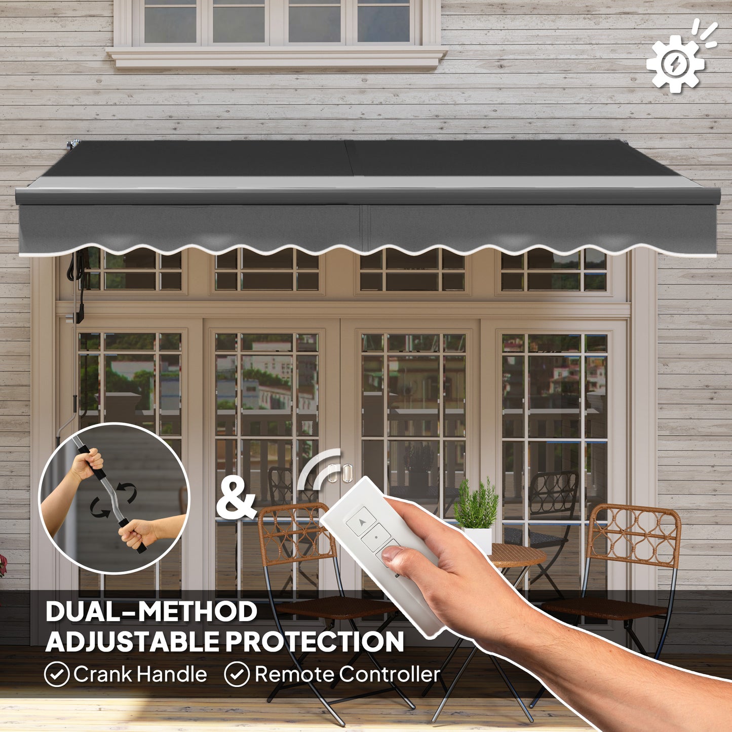 3 x 2.5m Electric Retractable Awning w/ Aluminium Frame Dark Grey