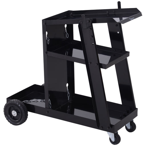 DURHAND Welding Cart Welder Trolley Garage for Gas Bottles w/ Safety Chain, Wheels, Black