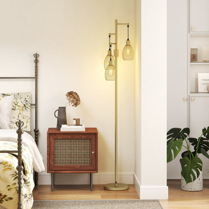 Industrial 3-Light Floor Lamp Dimmable LED Standing Lamp, Gold Tone