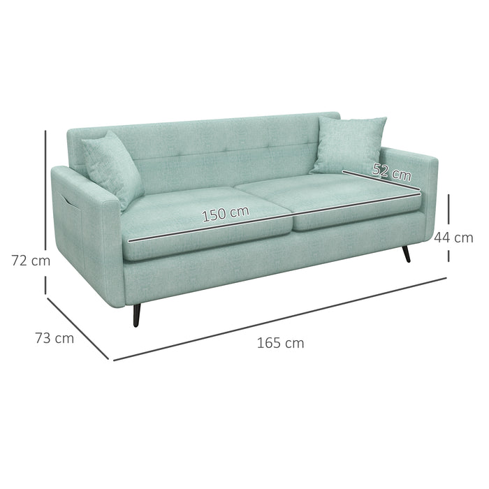 165cm 2 Seater Sofa for Living Room, Modern Fabric Couch, Tufted Loveseat Sofa Settee w/ Steel Legs, 2 Storage Pockets,