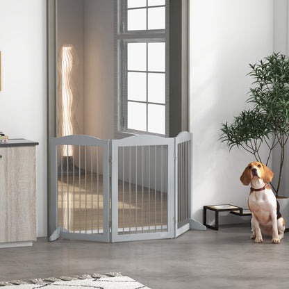 Foldable Dog Gate, Freestanding Pet Gate, with Two Support Feet, for Staircases, Hallways, Doorways - Grey