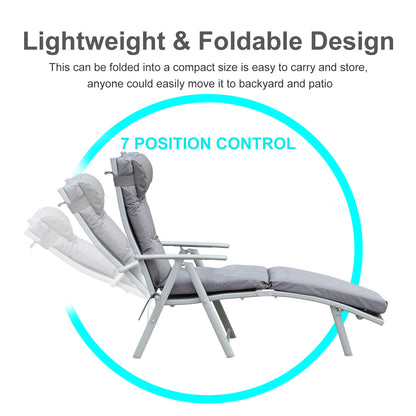 Outdoor Patio Sun Lounger Garden Texteline Foldable Reclining Chair Pillow Adjustable Recliner with Cushion - Grey