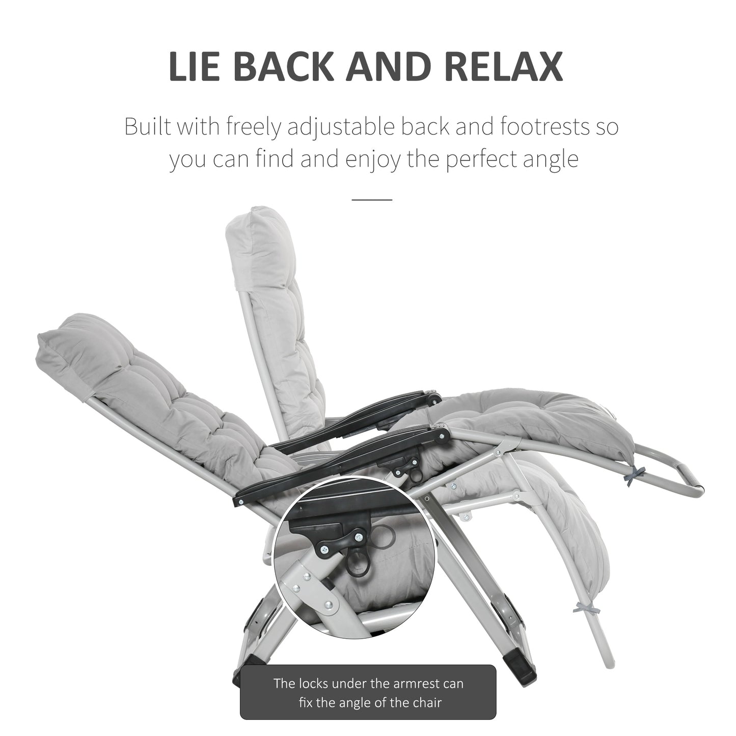 2 PCS Reclining Zero Gravity Chair Folding Lounger Cushion Light Grey