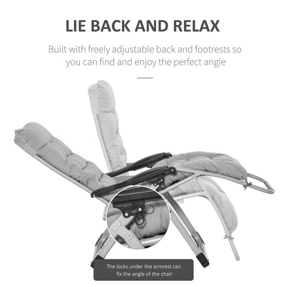 2 PCS Reclining Zero Gravity Chair Folding Lounger Cushion Light Grey