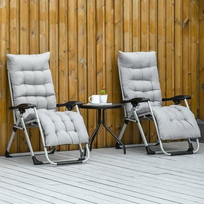 2 PCS Reclining Zero Gravity Chair Folding Lounger Cushion Light Grey