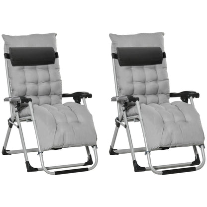 2 PCS Reclining Zero Gravity Chair Folding Lounger Cushion Light Grey