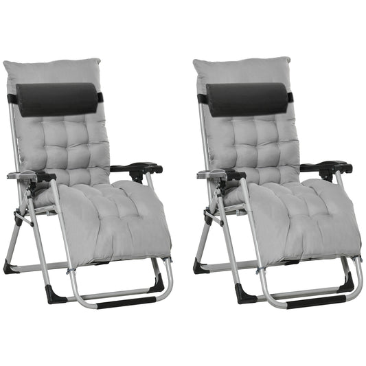 2 PCS Reclining Zero Gravity Chair Folding Lounger Cushion Light Grey