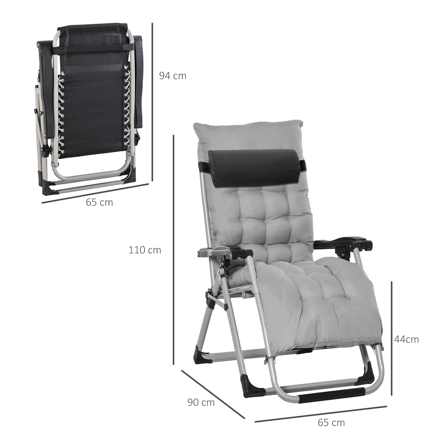 2 PCS Reclining Zero Gravity Chair Folding Lounger Cushion Light Grey