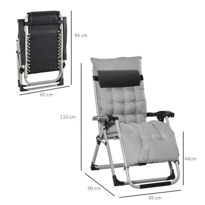 2 PCS Reclining Zero Gravity Chair Folding Lounger Cushion Light Grey