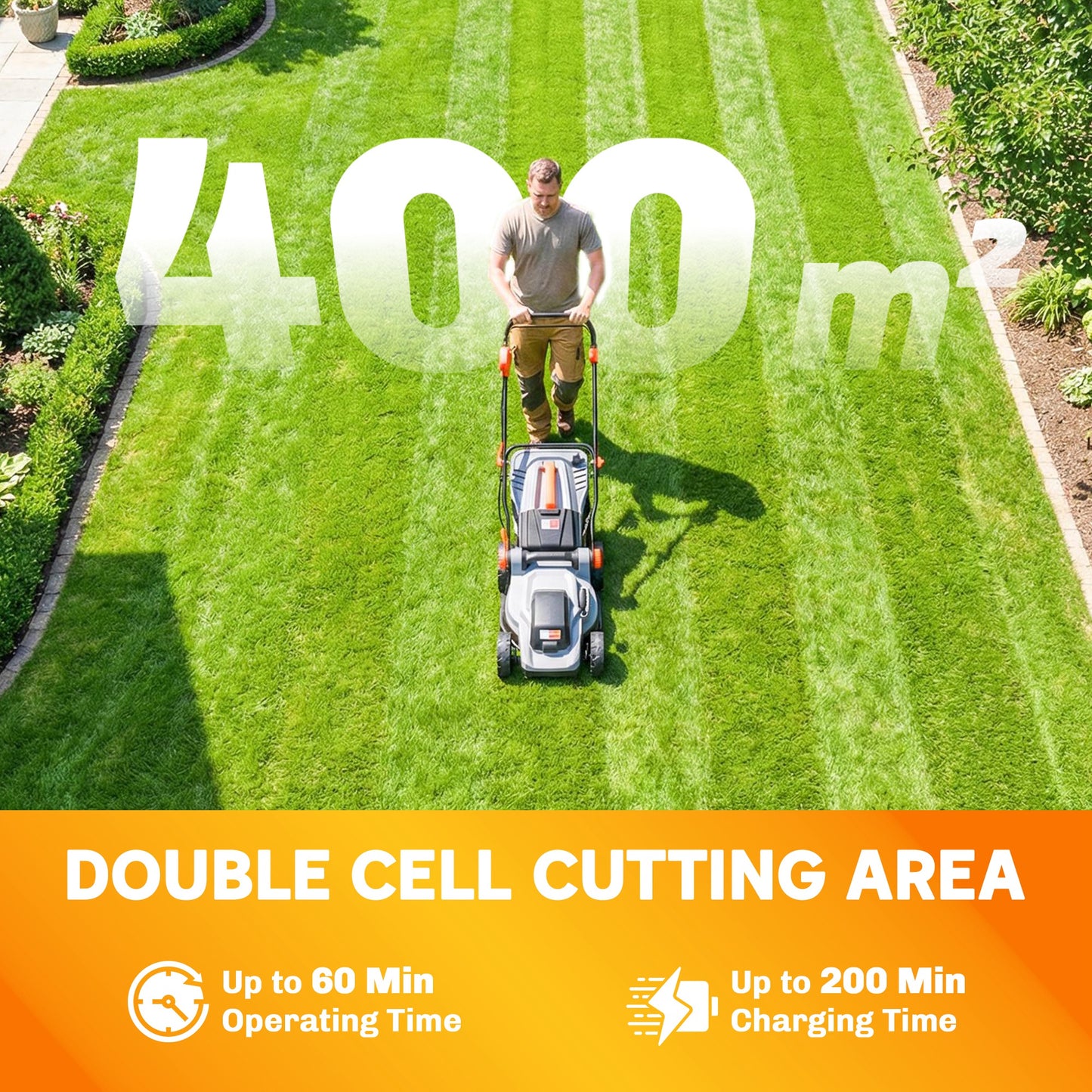 18V Cordless Lawnmower with 2 x 4Ah Batteries and Charger