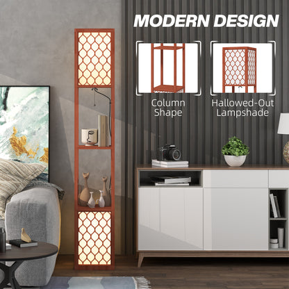 2-Light Modern Floor Lamp with Shelves for Living Room, Bedroom, Brown