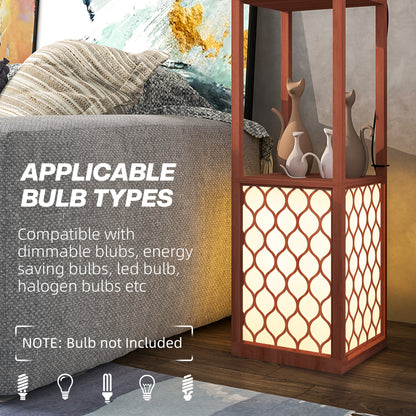 2-Light Modern Floor Lamp with Shelves for Living Room, Bedroom, Brown