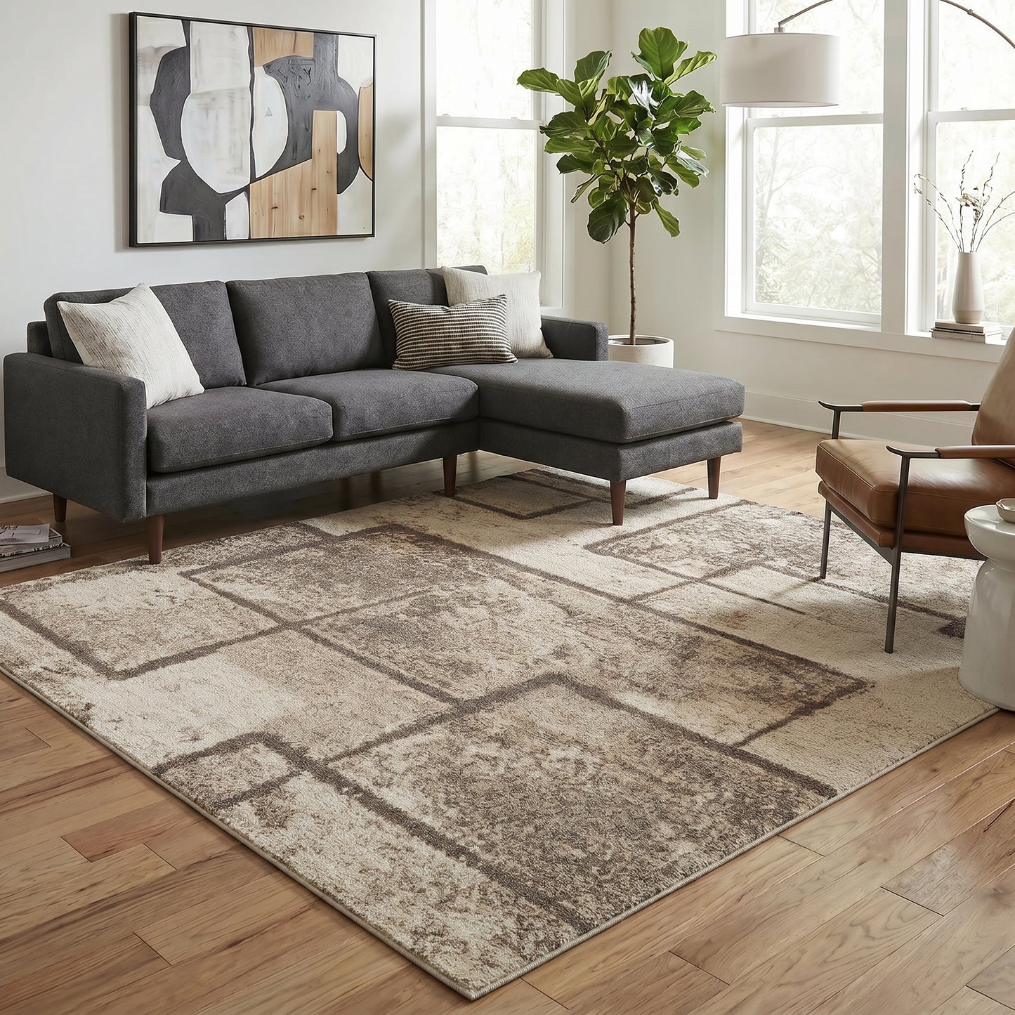 Rhodes Enigma Modern Living Room Contemporary Geometric Area Rugs - 3 Colours Available