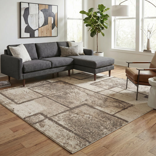 Rhodes Enigma Modern Living Room Contemporary Geometric Area Rugs - 3 Colours Available