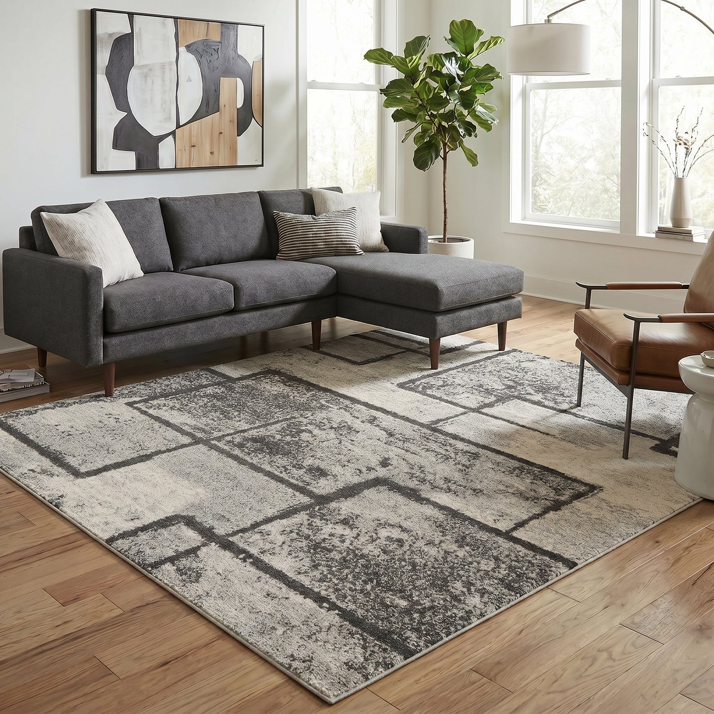 Rhodes Enigma Modern Living Room Contemporary Geometric Area Rugs - 3 Colours Available