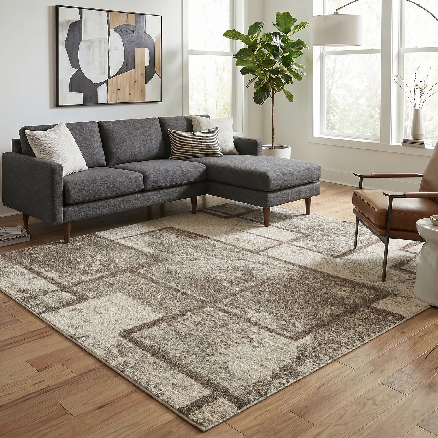 Rhodes Enigma Modern Living Room Contemporary Geometric Area Rugs - 3 Colours Available