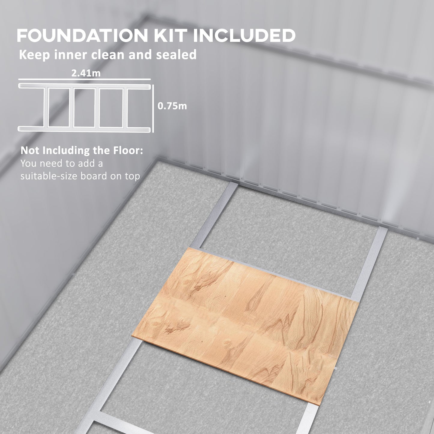 8.5 x 6ft Galvanised Steel Garden Shed with Foundation Kit, Grey