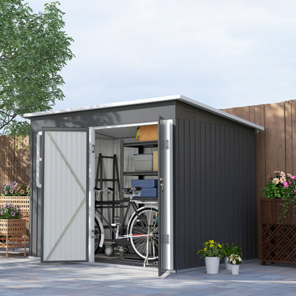 8.5 x 6ft Galvanised Steel Garden Shed with Foundation Kit, Grey