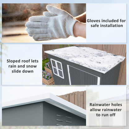 8.5 x 6ft Galvanised Steel Garden Shed with Foundation Kit, Grey