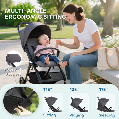 Travel Stroller with Easy Folding, Lightweight Pushchair Dark Grey