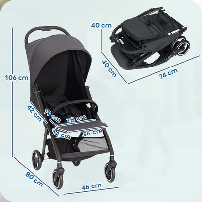 Travel Stroller with Easy Folding, Lightweight Pushchair Dark Grey