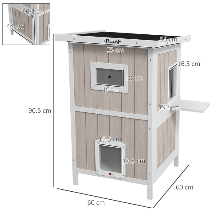 Outdoor Wooden Cat House w/ Removable Bottom, Escape Doors, for 1-2 Cats