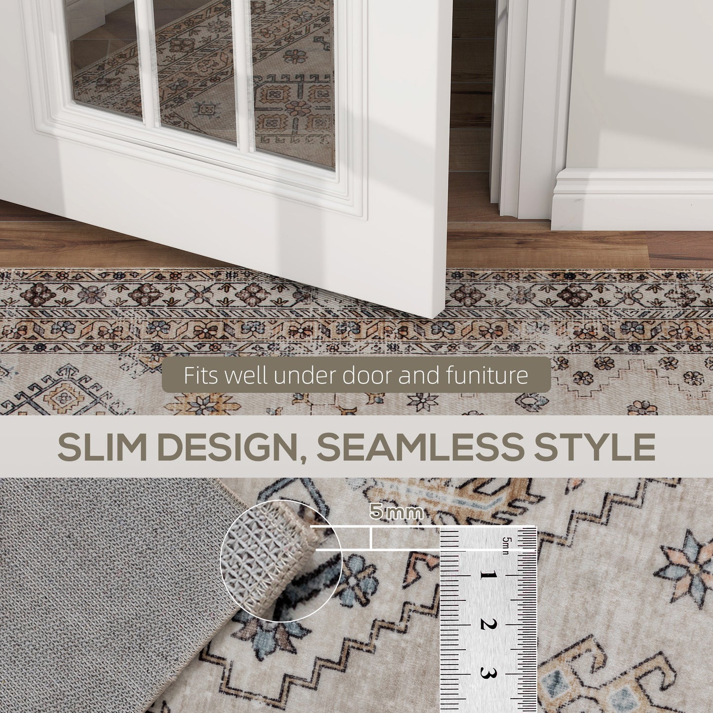 Flannel Non-Slip Washable Rug for Living Room, 170 x 120 cm, Beige