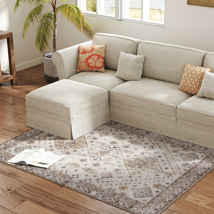 Flannel Non-Slip Washable Rug for Living Room, 170 x 120 cm, Beige