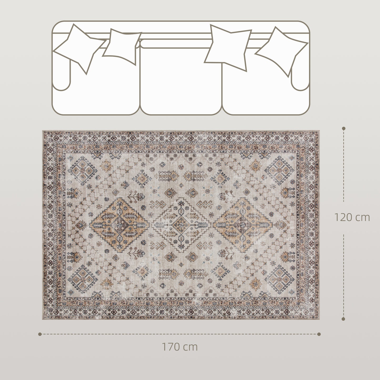 Flannel Non-Slip Washable Rug for Living Room, 170 x 120 cm, Beige