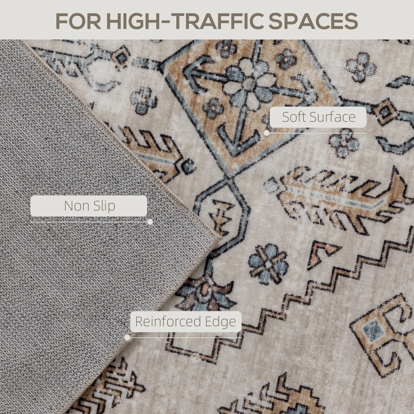 Flannel Non-Slip Washable Rug for Living Room, 170 x 120 cm, Beige