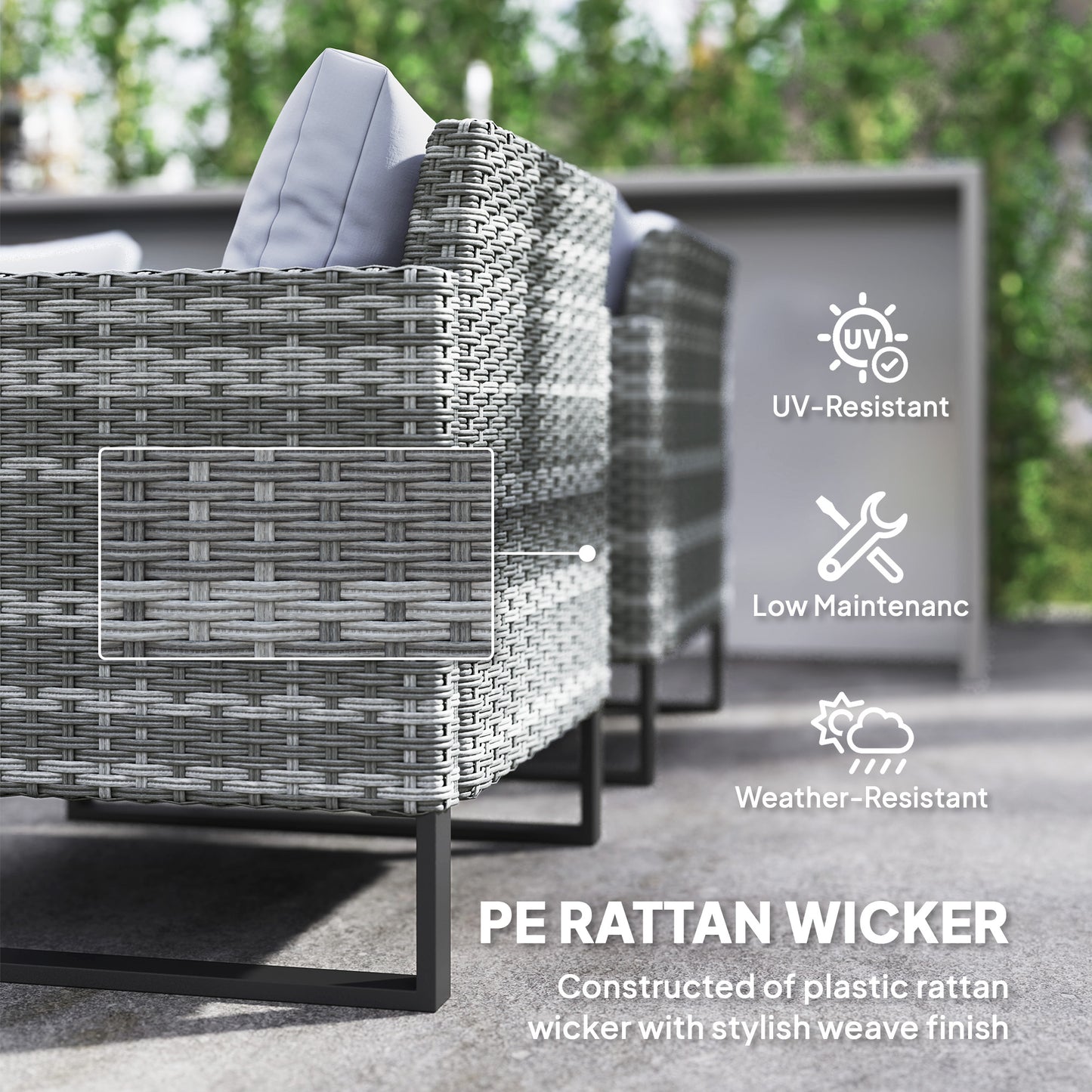 Sectional Outdoor Furniture with Glass Top Table, Light Grey
