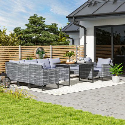 Sectional Outdoor Furniture with Glass Top Table, Light Grey