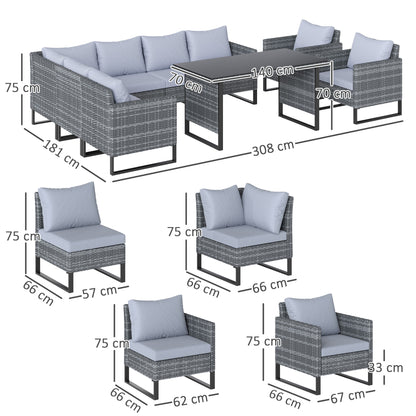Sectional Outdoor Furniture with Glass Top Table, Light Grey
