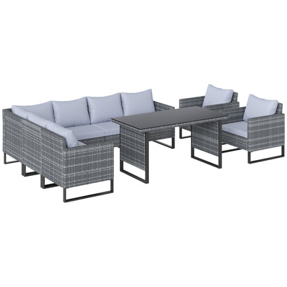 Sectional Outdoor Furniture with Glass Top Table, Light Grey