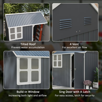 7 x 6 ft Metal Garden Shed Outdoor Storage Shed w/ Door, Dark Grey