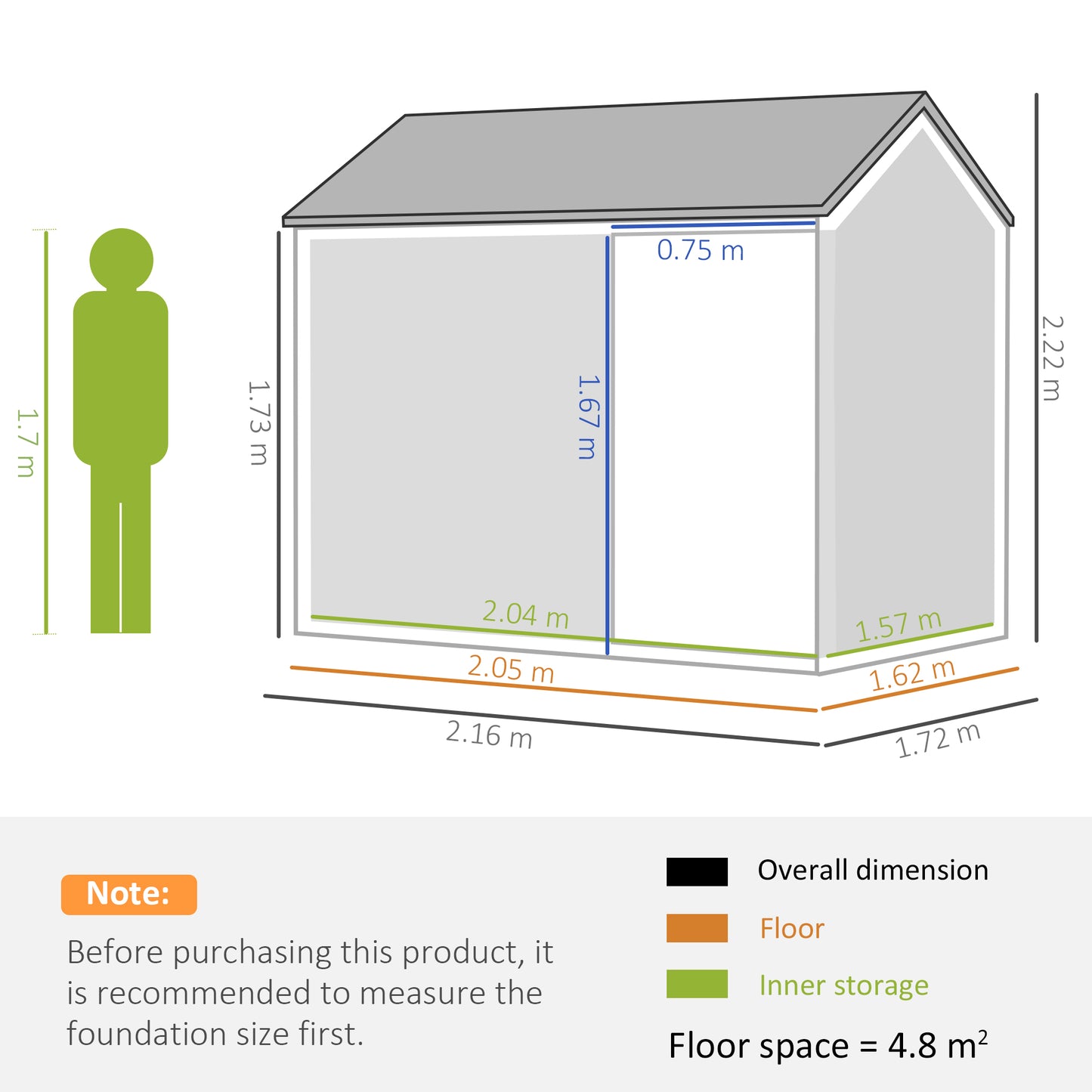 7 x 6 ft Metal Garden Shed Outdoor Storage Shed w/ Door, Dark Grey