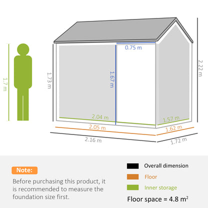 7 x 6 ft Metal Garden Shed Outdoor Storage Shed w/ Door, Dark Grey