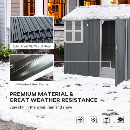 7 x 6 ft Metal Garden Shed Outdoor Storage Shed w/ Door, Dark Grey