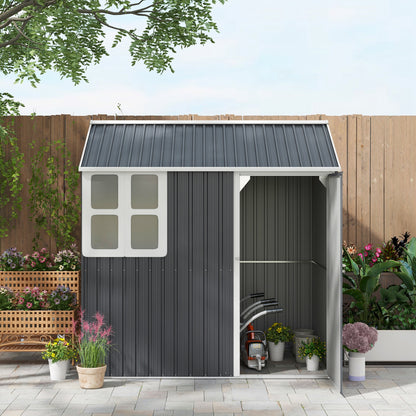 7 x 6 ft Metal Garden Shed Outdoor Storage Shed w/ Door, Dark Grey