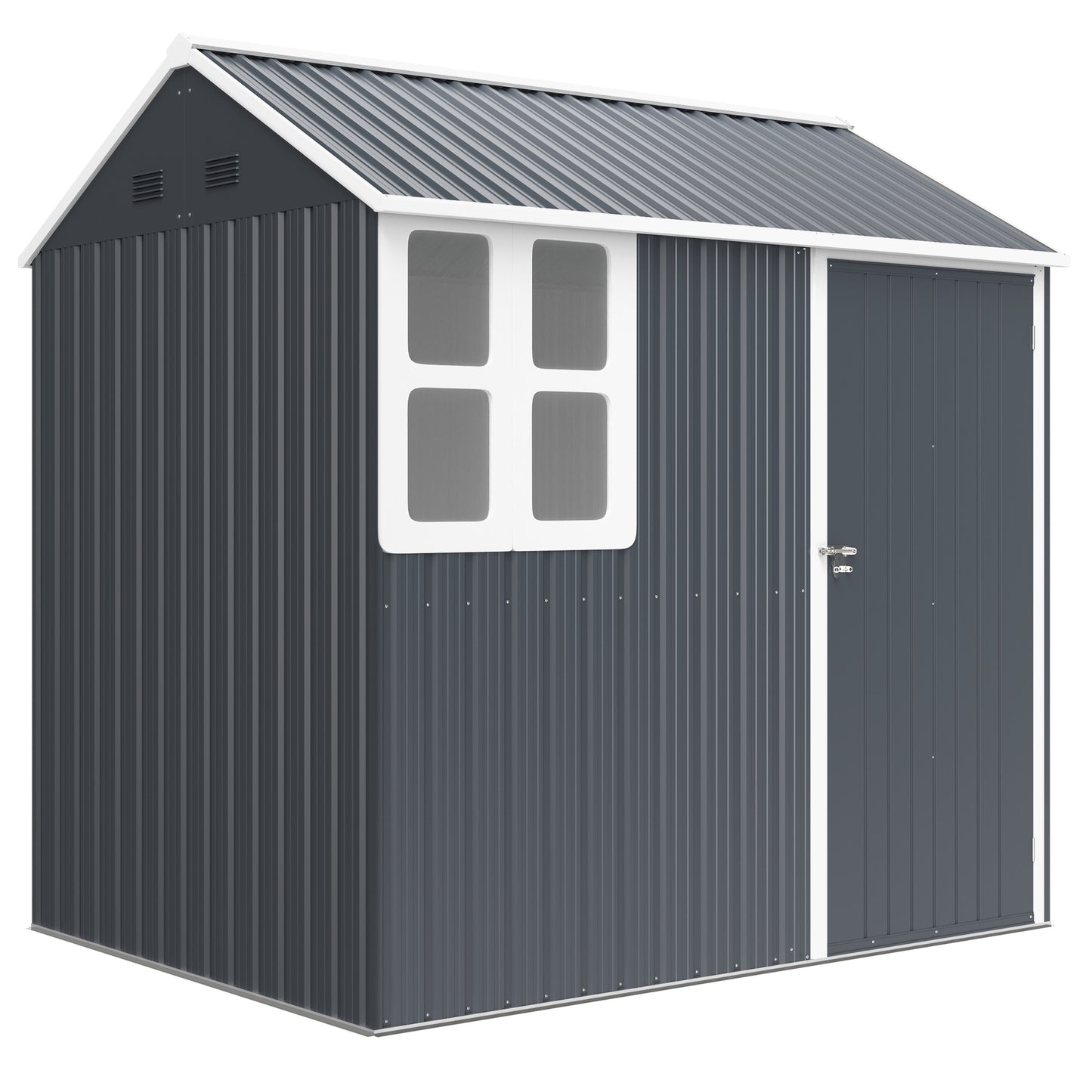7 x 6 ft Metal Garden Shed Outdoor Storage Shed w/ Door, Dark Grey