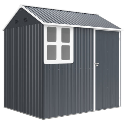 7 x 6 ft Metal Garden Shed Outdoor Storage Shed w/ Door, Dark Grey