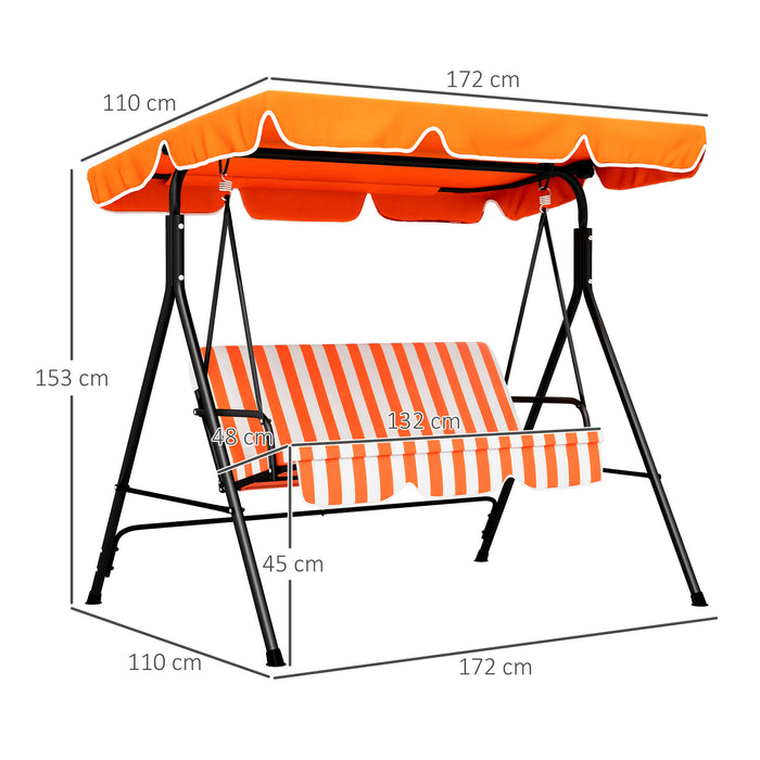 3-Seat Swing Chair Garden Swing Seat with Adjustable Canopy for Patio, Orange