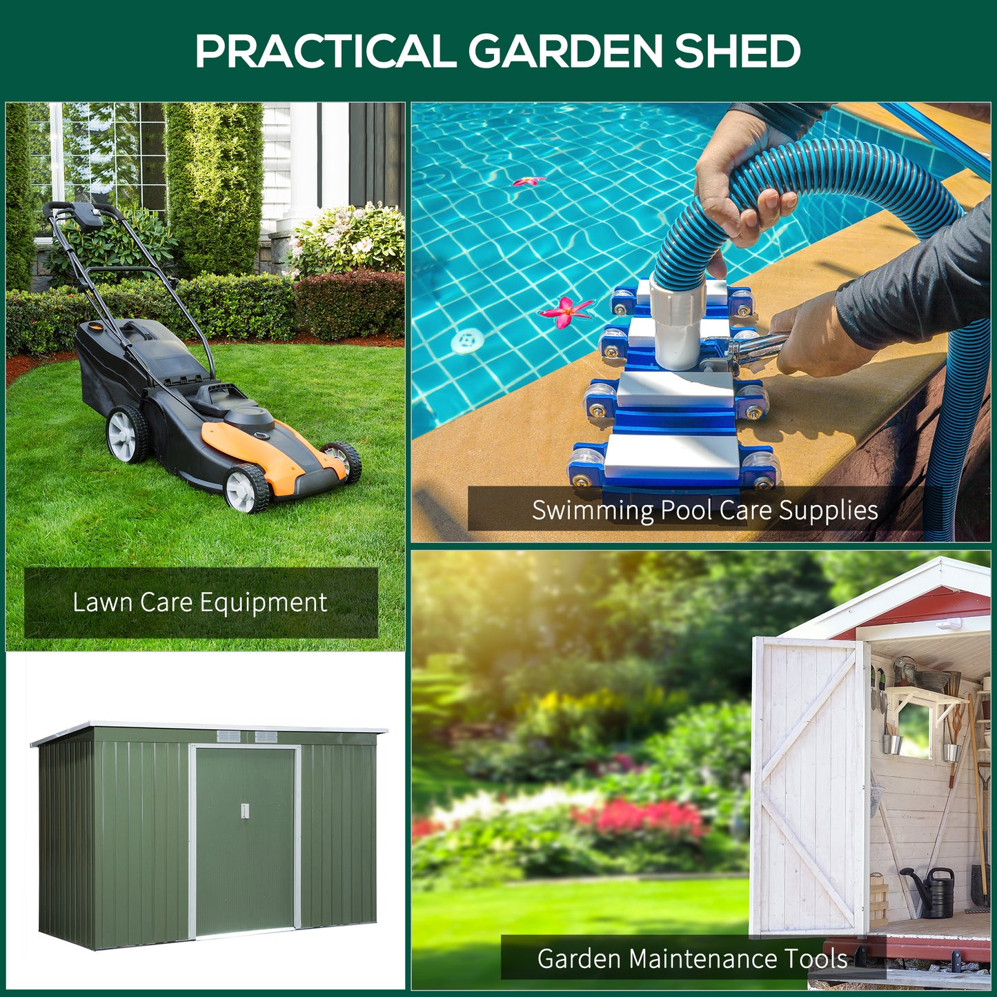 9x4ft Garden Storage Shed Green