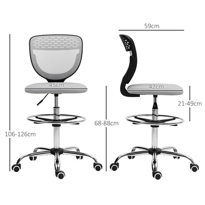 Draughtsman Chair, Office Chair with Wheels, Light Grey
