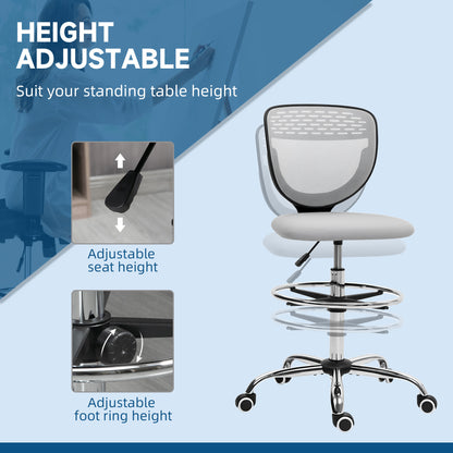 Draughtsman Chair, Office Chair with Wheels, Light Grey