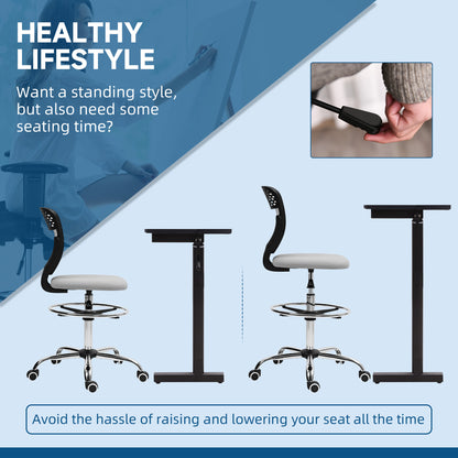 Draughtsman Chair, Office Chair with Wheels, Light Grey