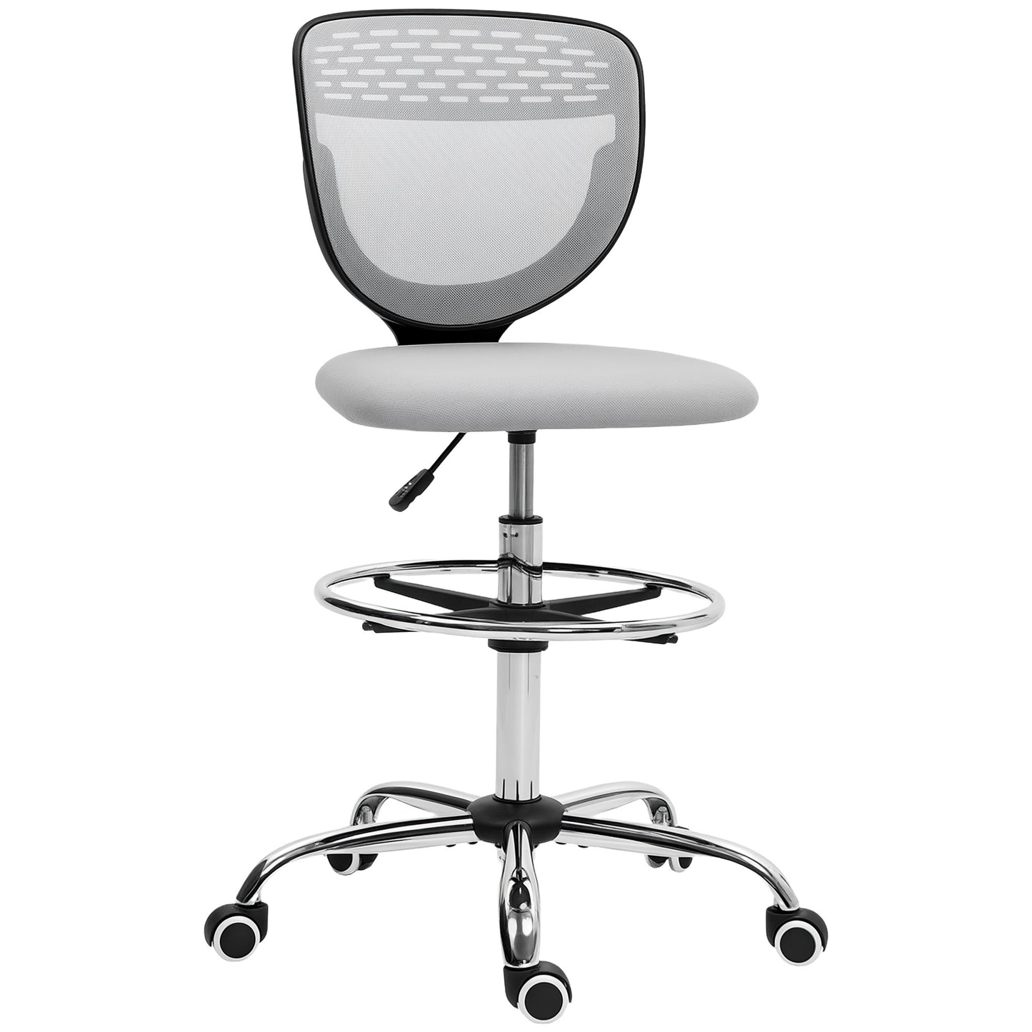 Draughtsman Chair, Office Chair with Wheels, Light Grey