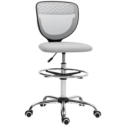 Draughtsman Chair, Office Chair with Wheels, Light Grey