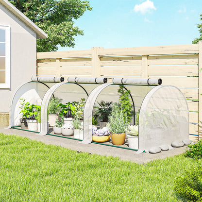 PE Tunnel Greenhouse, Green Grow House with Steel Frame and Zipper Doors for Garden, 295 x 100 x 80cm, White